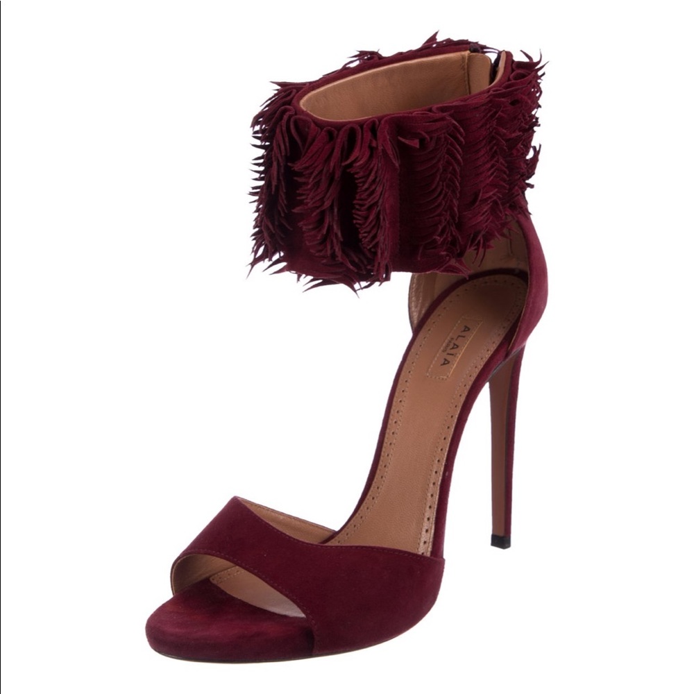 Maroon suede Alaïa ankle strap sandals 39